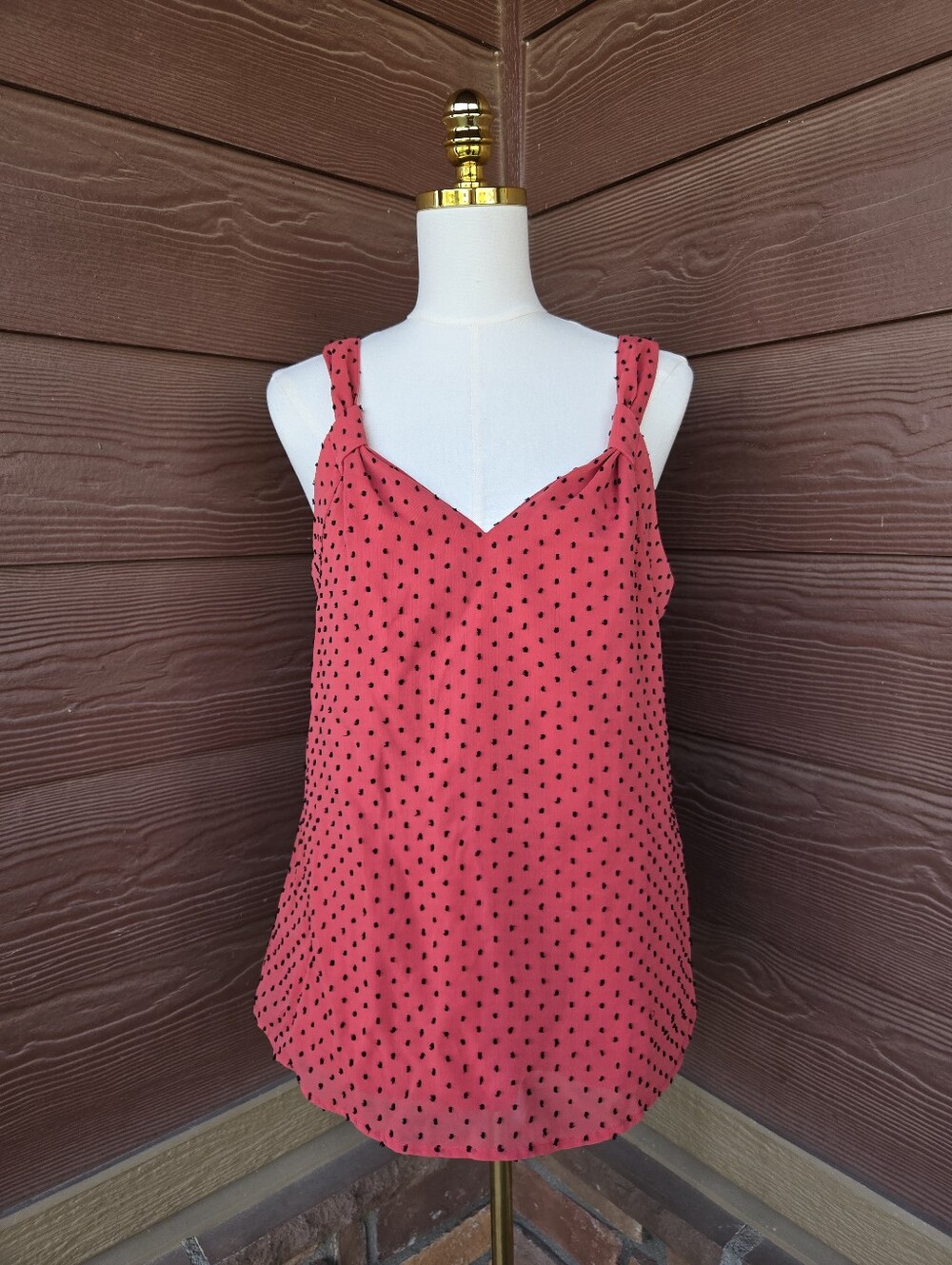 Polka Dot Knotted Strap Camisole in Coral Pink Women’s Size Medium